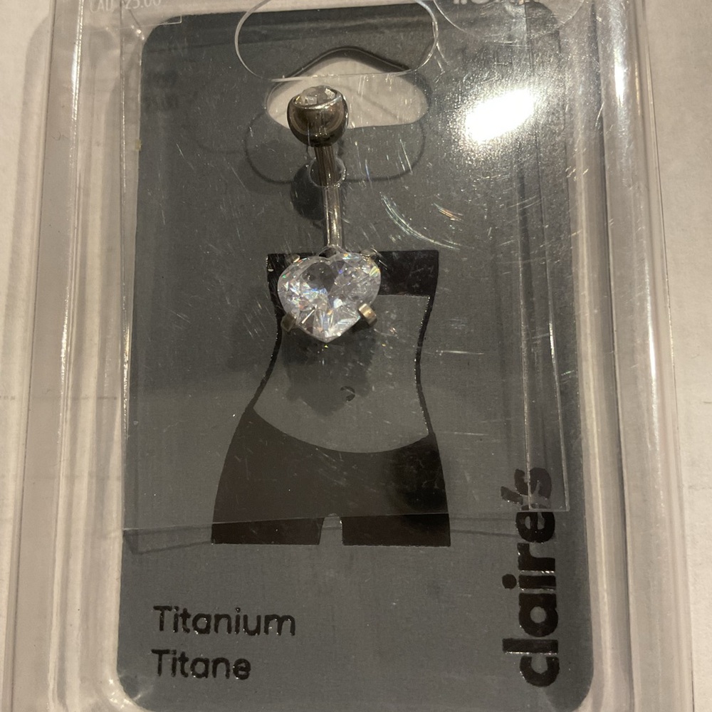 NWT Claire's Titanium Crystal Heart Belly Ring Jewelry Charm Piercing Gift Y2K